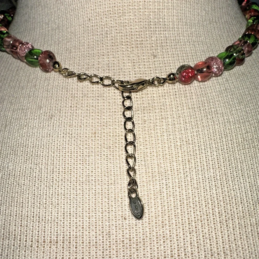 Monet Necklace Women OS Red Green Pink Excellent Beaded Statement Pendant